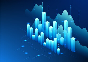 Poster - Stock chart technology Shows the state of the company's growth, profits and losses to make investors interested in trading in the stock market. Vector illustration. Isometric.