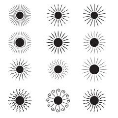 Wall Mural - vintage sunburst set. bursting rays sunrise firework starburst blast, radiant spark. rays. hand draw