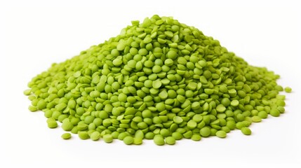 Poster - Close-up realistic photo featuring a small pile of split peas on a white background Generative AI