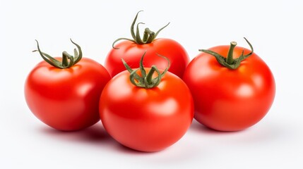 Poster - Close-up realistic photo of three plump, ripe tomatoes on a white background Generative AI