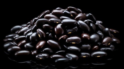 Poster - A small pile of black beans showcased in a close-up realistic photo against a white background Generative AI