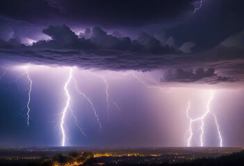 A thunderstorm with beautiful bright lightning, a strong storm with lightning, a riot of elements, natural phenomena,