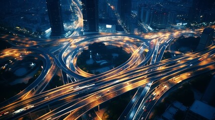Poster - A time-lapse sequence capturing the city's traffic flow, from bustling highways to local streets. Generative AI