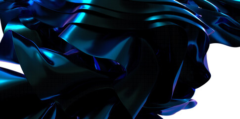 Poster - Ethereal Fluidity: Abstract 3D Blue Wave Illustration with a Dreamlike Quality