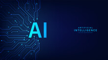 Artificial Intelligence Abstract Background Futuristic Hitech Style, Technology Concept Design, Machine Learning And Generate By Chip, Vector Illustration For Banner And Web Template.