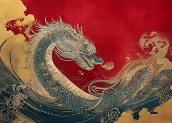 Wall Mural - Chinese symbols the dragon on red background for Chinese New Year, Chinese auspicious symbol