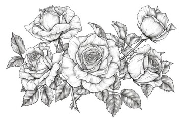Wall Mural - Rose flower tattoo pattern on white background