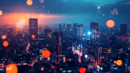 Aufkleber - Nighttime cityscape event background, skyline view, city lights, and skyscrapers, creates an urban and vibrant atmosphere
