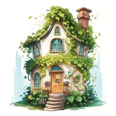 Poster - A fairytale-like house with climbing vines and a colorful, cheerful facade. 