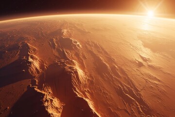 Poster - Photo concept of Mars, displaying its surface and features from a high-angle perspective 