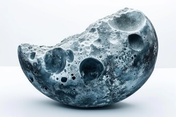 Poster - Photo concept of Proteus, a moon of Neptune, exhibiting its irregular shape and cratered surface against a white background 