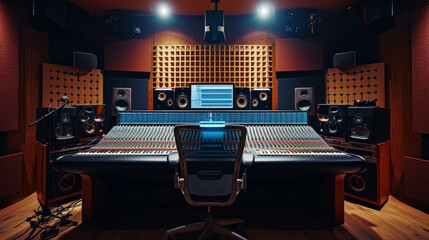 Wall Mural - professional music studio with a large mixing console