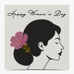 Wall Mural - Minimalistic International Women's Day, March 8 cover, poster, greeting card, label, flyer, banner with woman having a purple flower in her hair