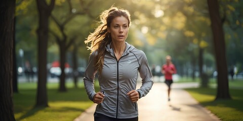 Young runner exercising in the morning, healthy lifestyle concept.