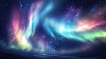 Beautiful night sky with colourful northern lights. Polar aurora, natural effect