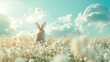 Bunny Rabbit in flower Field searching for Easter Eggs. AI Generative