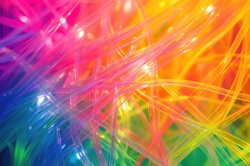 Poster - Abstract background of holographic strings of all rainbow colors.