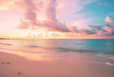 Fototapeta Zachód słońca - Panoramic Beach Landscape: Close-up Sea Sand, Tropical Sunset Sky, Calmness, Relaxation