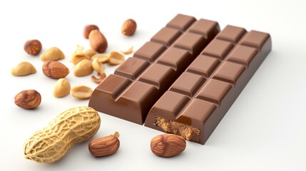 Sticker - Chocolate bar with nuts isolated on white background. 3d illustration