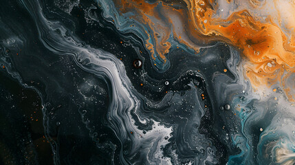 Wall Mural - Close Up of a Black and Orange Fluid Painting