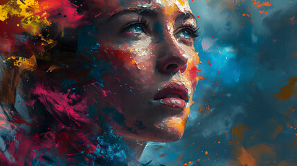 Wall Mural - Abstract Woman's Portrait with Vivid Colors. Generative AI