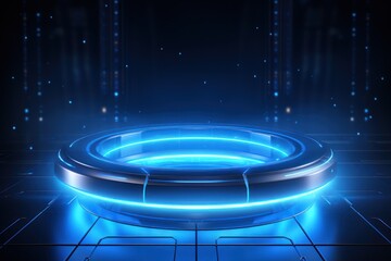 Poster - Podium for displaying products,Blue hologram portal. Magic fantasy portal. Magic circle 