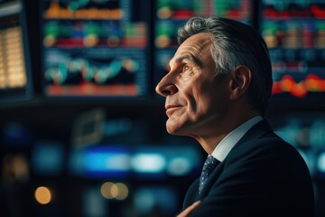 Poster - Portrait professional middle aged businessman in suit in stock market	