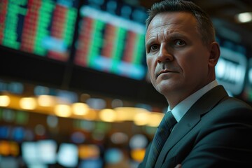 Poster - Portrait professional middle aged businessman in suit in stock market	