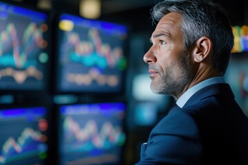 Poster - Portrait professional middle aged businessman in suit in stock market	