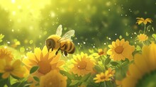 Bees Pollinate Food Crops Cute Anime Style