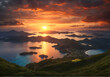 Mountains, Sea, Island, Dramatic sunset over the mountains and the sea of islands