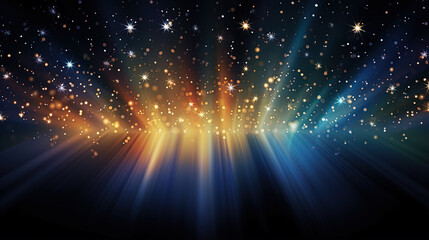 Poster - Abstract backgound with blue and orange light rays. God rays or light burst with bokeh