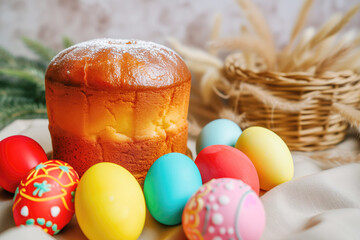 Easter cake and eggs arranged on a table, representing timeless holiday traditions