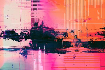 Poster - Colorful abstract glitch background. Futuristic cyberpunk aesthetic. Design for poster, backdrop, wallpaper. Vibrant neon palette