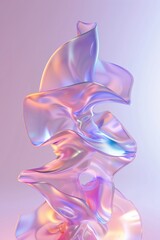 Poster - 3D holographic abstract sculpture on pastel background. Synthwave, retrowave, vaporwave aesthetics. Retro style, webpunk, retrofuturism concept. 90s and 2000s era. Iridescent trendy palette