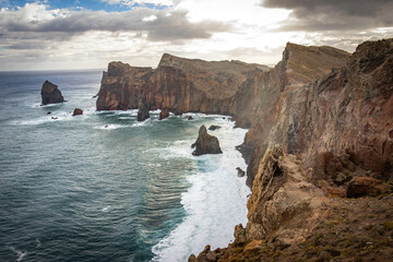 Wall Mural - Miradouro da Ponta do Rosto, dramatic sky, misty day, sao lourenco peninsula, madeira, hiking, madeira, island, portugal