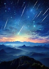 Wall Mural - landscape view on falling stars perseids, clear dark night sky. generative ai.