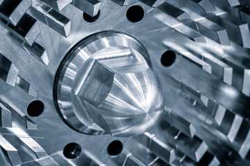 Poster - Metal part of a pharmaceutical grinder pump close-up, Industrial concept background.