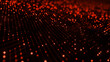 Abstract red wave particle background. Glowing random dots. Hi-tech, big data visualization, futuristic, digital technology connection and innovation concept. 3d rendering