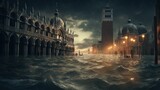 Venice is flooded, under water after heavy rains and rising water levels. concept climate, warming, water