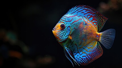 Wall Mural - Discus close-up on a black background in the aquarium.