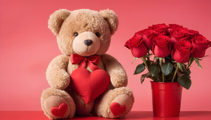 teddy bear with heart and roses