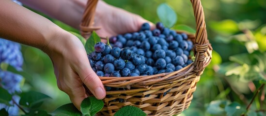 Sticker - Picking ripe blueberries from a garden basket.