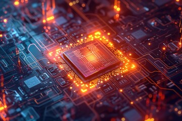 Poster - Processor Chip on Top of Circuit Board, A data-driven visual representation of cutting-edge quantum computing, AI Generated