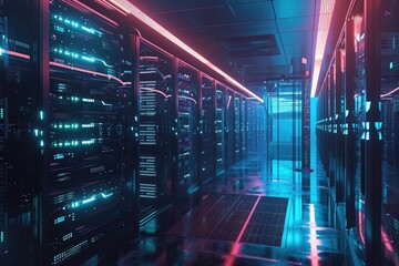 Poster - a spacious room filled with numerous servers, showcasing the technological infrastructure powering d