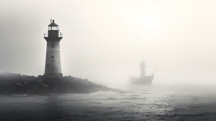 Lighthouse Shining Beam Guidance and Hope Isolated on White Background AI Generated