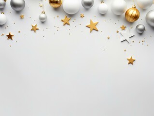 Poster - Minimalistic Merry Christmas and Happy new year design with festive decorative elements. Horizontal banner with space for text. Generative AI.