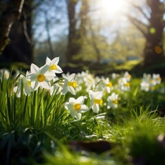 Wall Mural - Spring flowers in the garden. Generative AI.