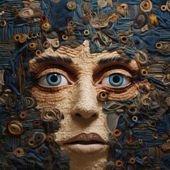 Wall Mural - A woman's face made of buttons and other materials. Generative AI.