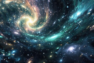 Canvas Print - An image capturing the vast expanse of space filled with numerous stars shining brightly against a dark backdrop, A vast network of wormholes connecting different galaxies, AI Generated